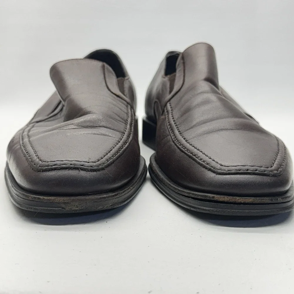 Bruno Magli Loafers Mens Dark Brown Leather Square Toe Slip On Quiet Luxury